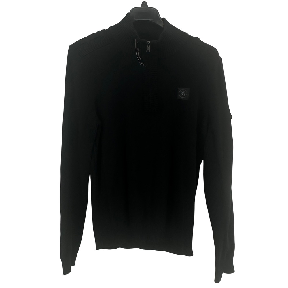 Express Quarter Zip Sweater‎ Mens Large Black Slim Fit Military Style Ribbed NWT